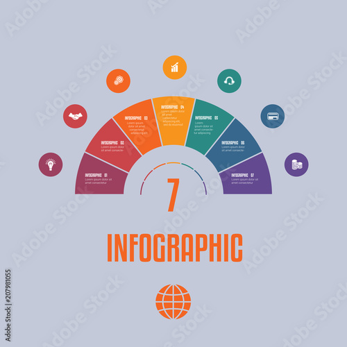  Infographic Template from colourful Parts Semicircle with text areas on seven positions
