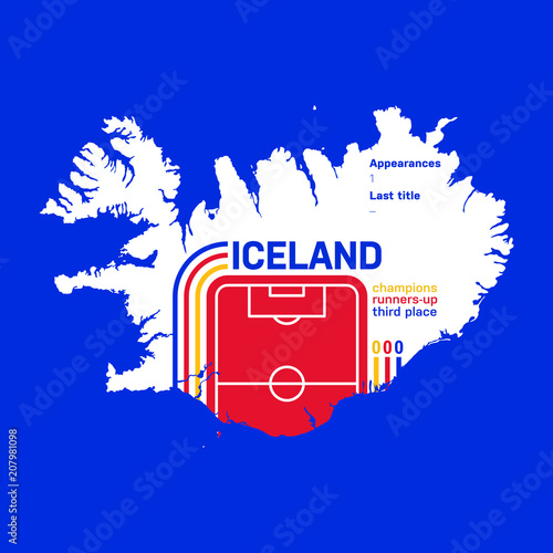 Iceland at soccer cups as of 2018 – customizable infographics with the number of medals, appearances and the year of the last title