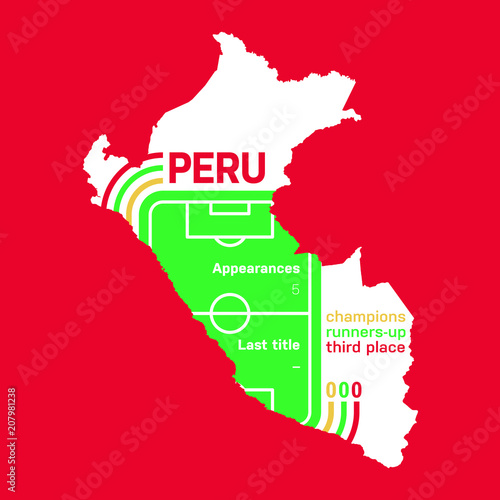 Peru at soccer cups as of 2018 – customizable infographics with the number of medals, appearances and the year of the last title