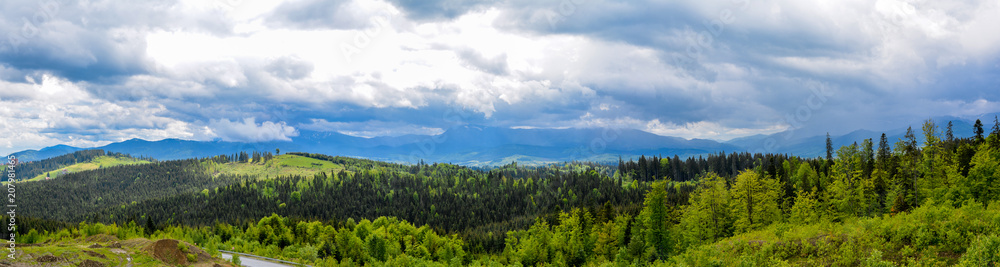 Beautiful scenery - the mountains of the Carpathians, Ukraine. Panoramic view.