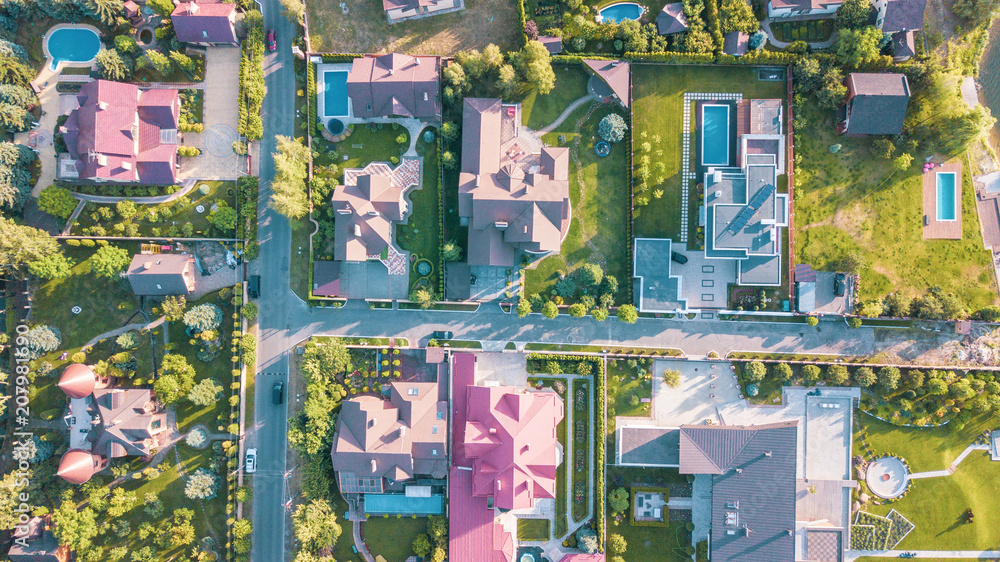 Fototapeta premium Stock aerial image of a residential neighborhood