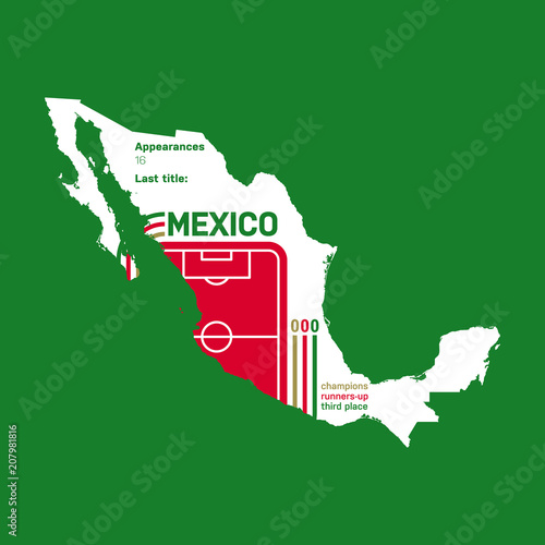 Mexico at soccer cups as of 2018 – customizable infographics with the number of medals, appearances and the year of the last title