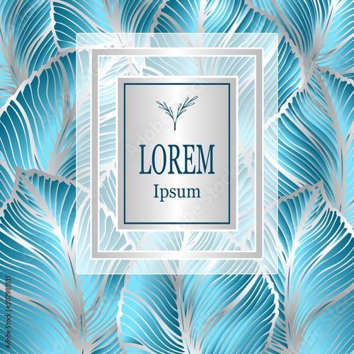 Template for package or flyer from Luxury background made by foil leaves in silver blue for cosmetic or perfume or for alcohol label or for advertising jewelry or for brand book