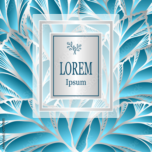 Template for package or flyer from Luxury background made by foil leaves in silver blue for cosmetic or perfume or for alcohol label or for advertising jewelry or for brand book