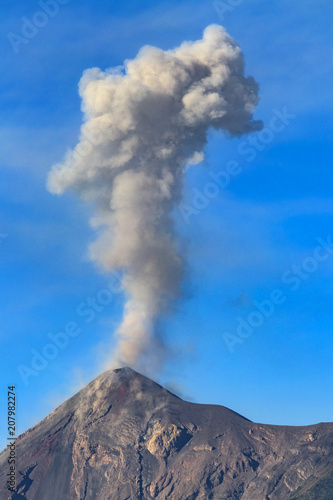 Guatemala. Antigua. Smoky, active Fuego volcano (Volcan Fuego)