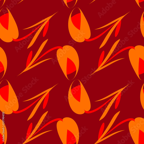 Vector mourning flowers and brick tulips on claret background.