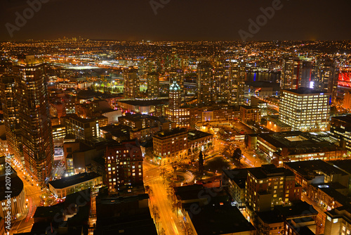 Vancouver city financial district at night  photo taken from the Harbour Centre tower  Vancouver  British Columbia  Canada.