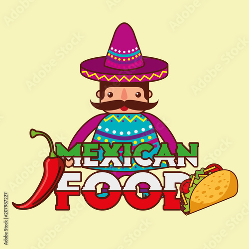 character man in traditional clothes mexican food vector illustration © Gstudio