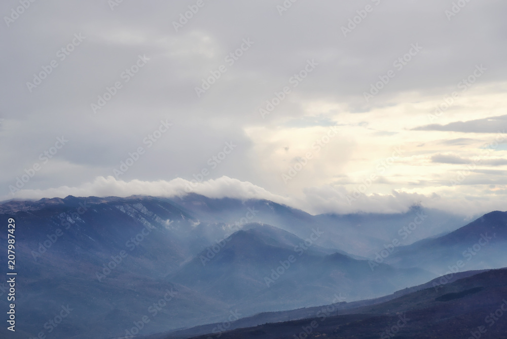 Mountain landscape in a fog
