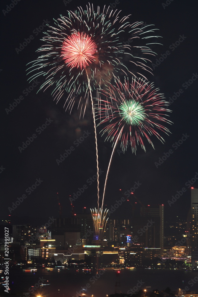 新子安から見た横浜開港祭花火