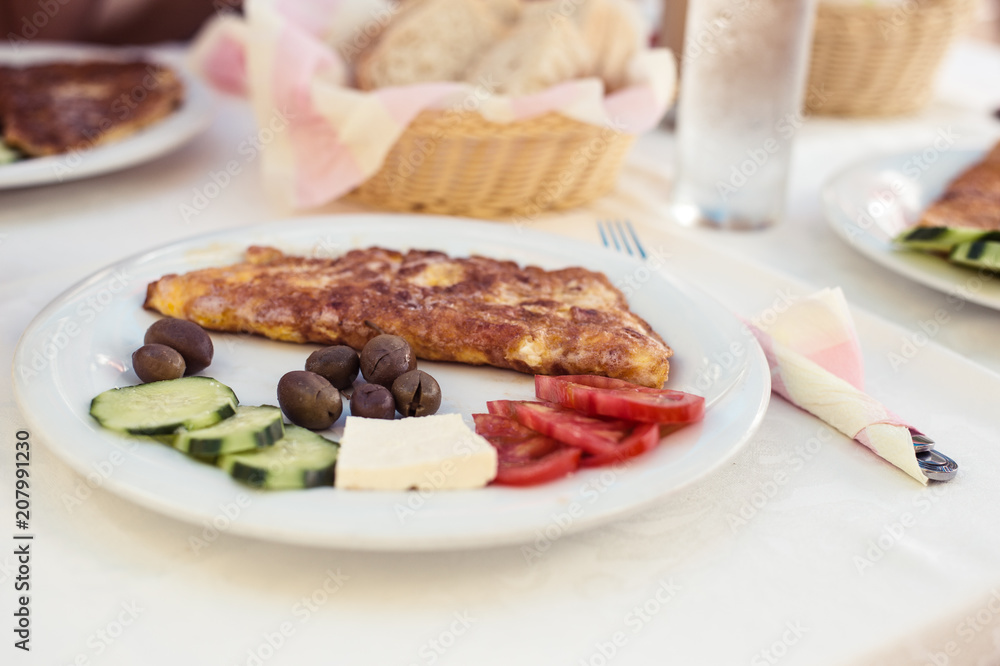 Healthy Breakfast with Omlet in a hotel in Albania Healthy Breakfast with Omlet in a hotel in Albania