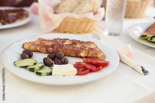Healthy Breakfast with Omlet in a hotel in Albania
