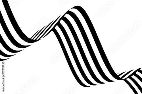 Abstract black and white stripes smoothly bent ribbon geometrical shape