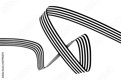 Abstract black and white stripes smoothly bent ribbon geometrical shape
