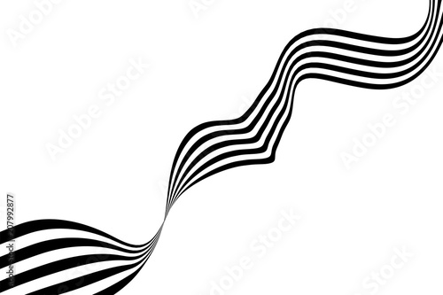 Abstract black and white stripes smoothly bent ribbon geometrical shape