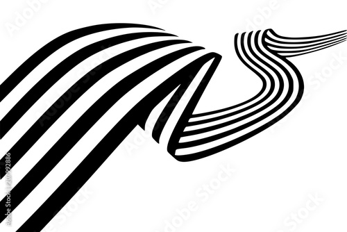 Abstract black and white stripes smoothly bent ribbon geometrical shape