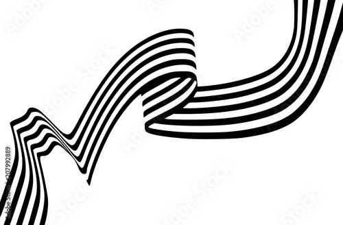 Abstract black and white stripes smoothly bent ribbon geometrical shape