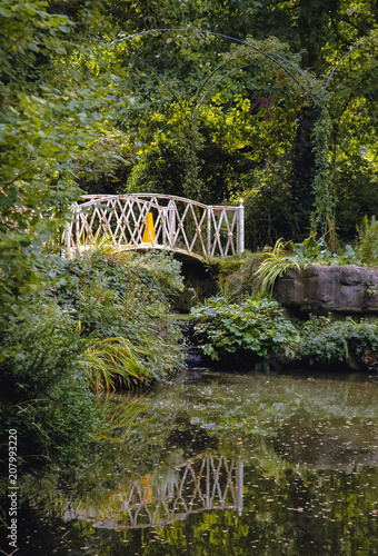 Bridge in Swiss Garden in Old Warden Park located in Biggleswade on the River Ivel in Bedfordshire  England