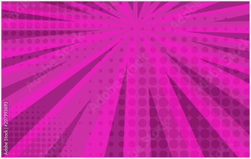 Bright pink striped retro comic background with dotted halftone corners. Abstract neon color wallpaper with stripes and half tone pattern for comics book, advertising design, poster, print