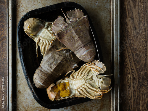 rustic uncooked moreton bay bugs shellfish