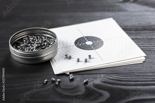 shots, shields and cartridges - shooting position on the sport shooting range photo