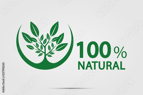 eco green energy concept,100 percent natural label. Vector illustration.