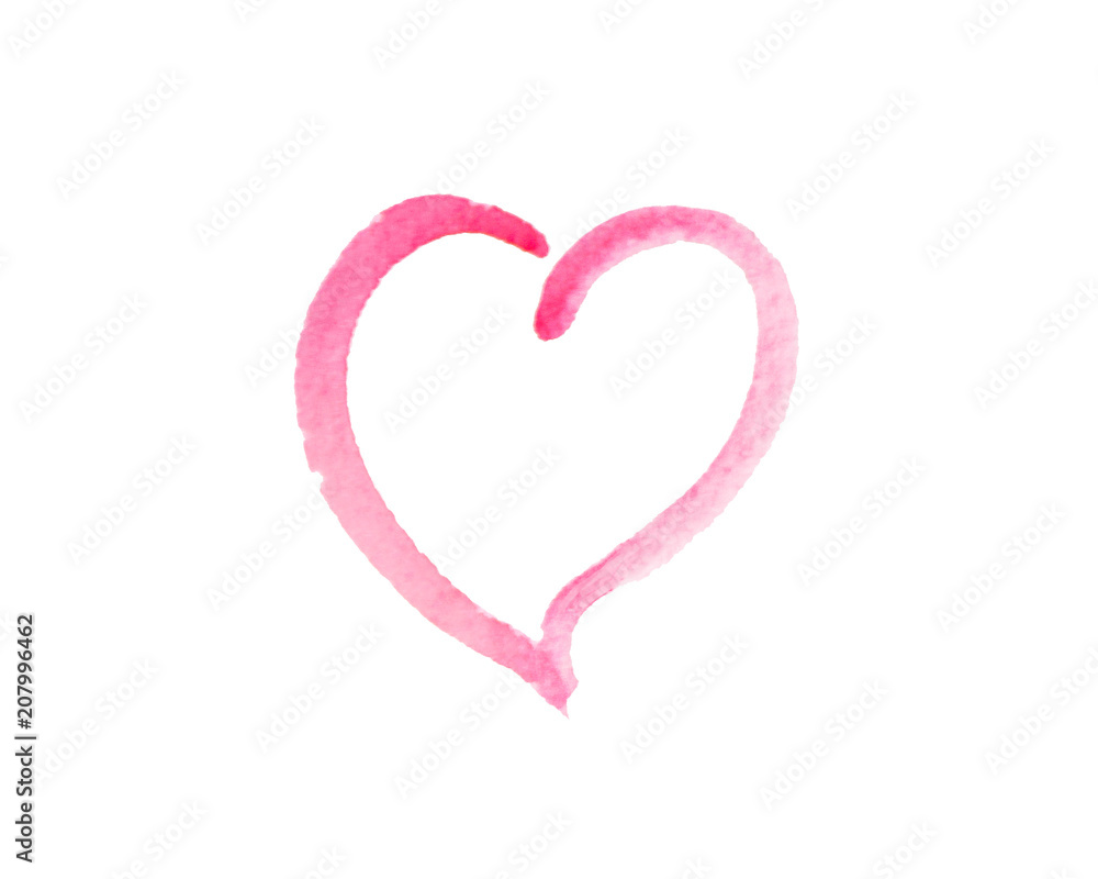 Heart shaped logo made of pink and magenta brush stroke. Watercolor hand drawn heart with rough edges. Faded paint finish on paper. Heart shaped logo made of pink and magenta brush stroke. Watercolor hand drawn heart with rough edges. Faded paint finish on paper.