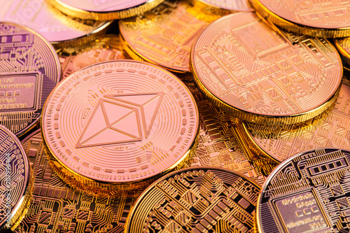 Gold Shiny Ethereum coins pile photo