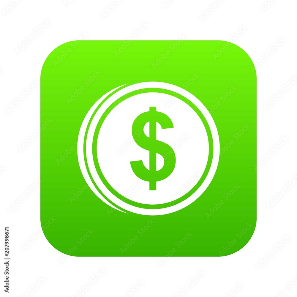Coin dollar icon digital green for any design isolated on white vector illustration Coin dollar icon digital green for any design isolated on white vector illustration