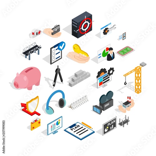 Optimisation icons set. Isometric set of 25 optimisation vector icons for web isolated on white background