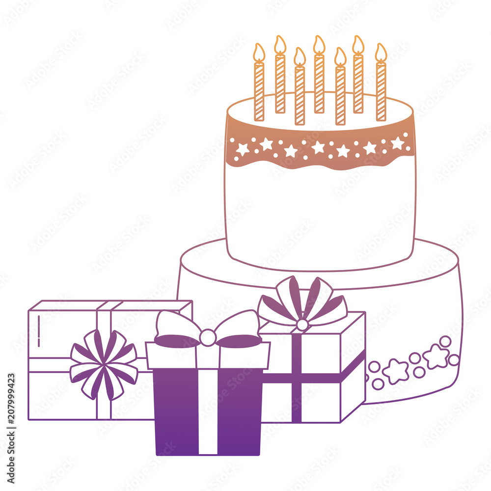 Happy birthday design with birthday cakes and gift boxes over white background, colorful design. vector illustration Happy birthday design with birthday cakes and gift boxes over white background, colorful design. vector illustration