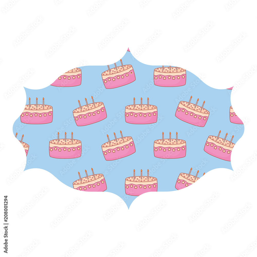 arabic frame with Birthday cake pattern over white background, vector illustration
