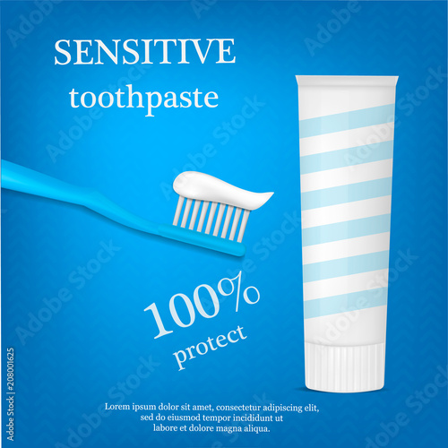 Sensitive toothpaste concept background. Realistic illustration of sensitive toothpaste vector concept background for web design