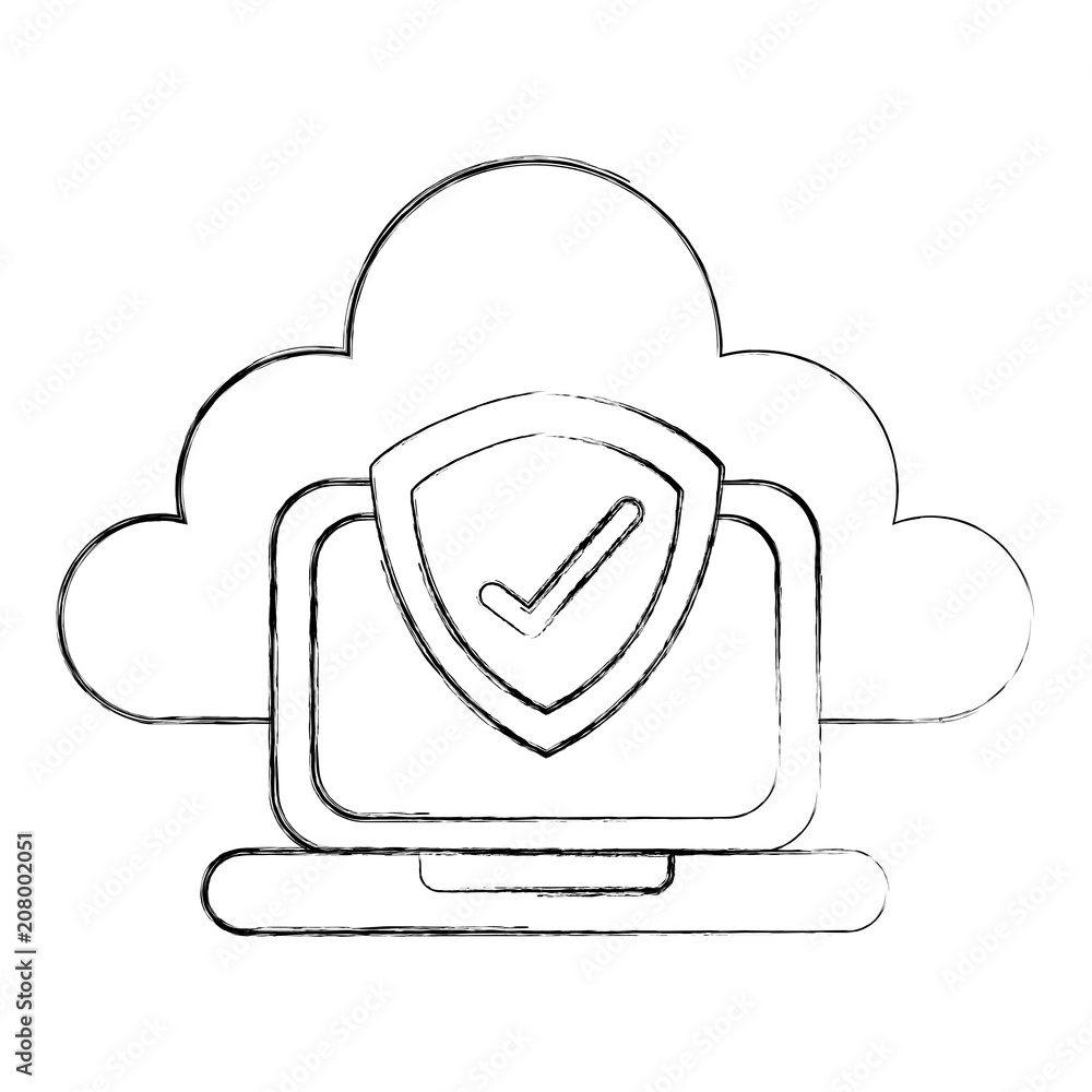 Obraz premium cloud computing with laptop and shield isolated icon vector illustration design