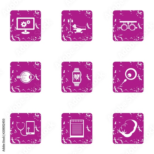 Monitoring of bodies icons set. Grunge set of 9 monitoring of bodies vector icons for web isolated on white background