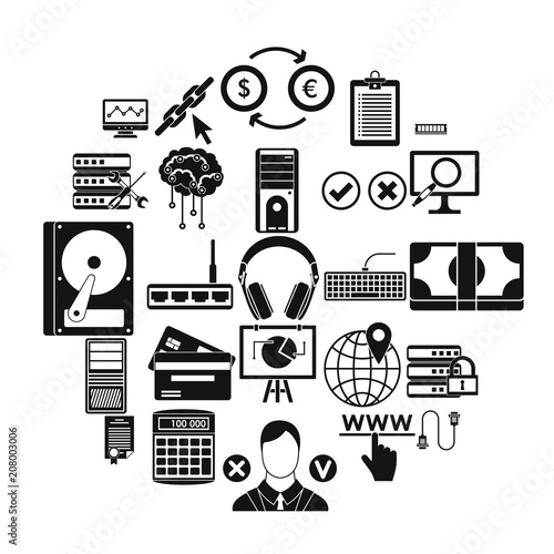 Computer server icons set. Simple set of 25 computer server vector icons for web isolated on white background