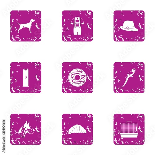 Zoological garden icons set. Grunge set of 9 zoological garden vector icons for web isolated on white background