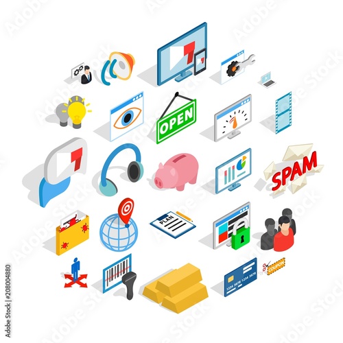 IT technology icons set. Isometric set of 25 it technology vector icons for web isolated on white background