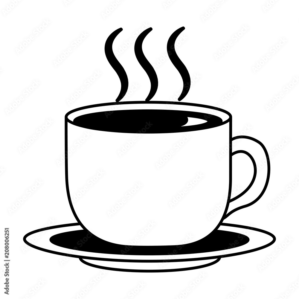coffee cup hot fresh aroma on saucer vector illustration black and white  black and white Stock Vector | Adobe Stock