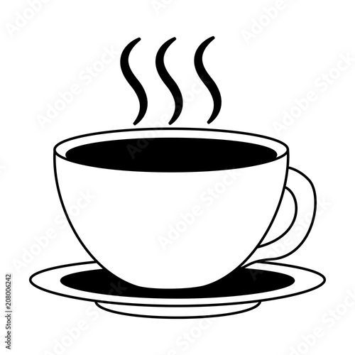 coffee cup hot fresh aroma on saucer vector illustration black and white black and white