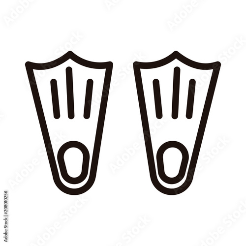 Swimming plastic pair of fins beach icon. Vector thin line illustration