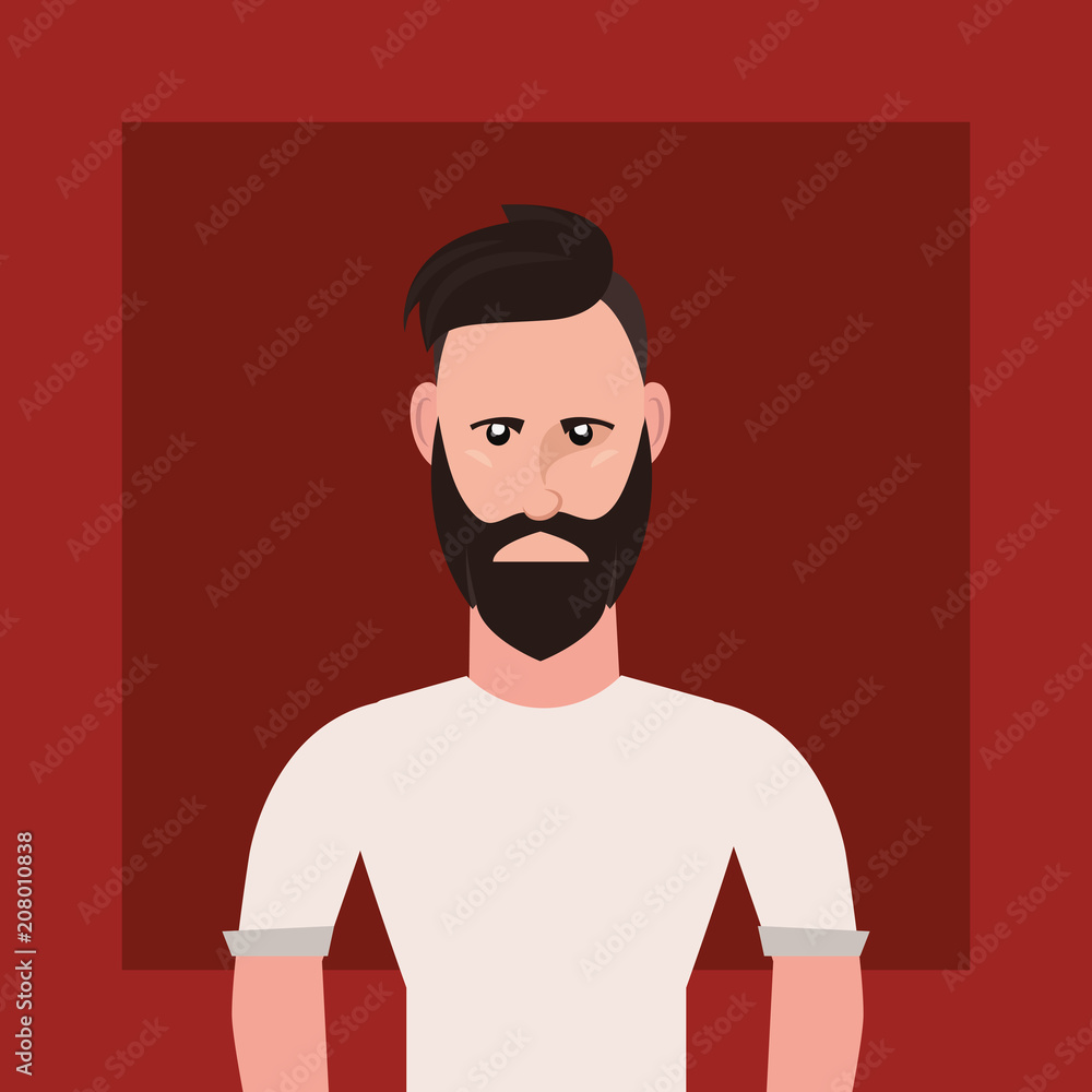 Hipster style design with cartoon man with beard over red background, colorful design.  vector illustration