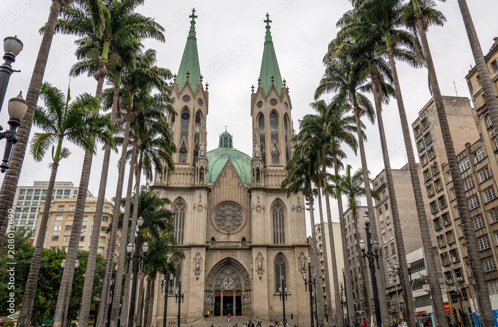 Panoramic view of the Metropolitan Cathedral (catedral da se) , in Sao Paulo, Brazil.