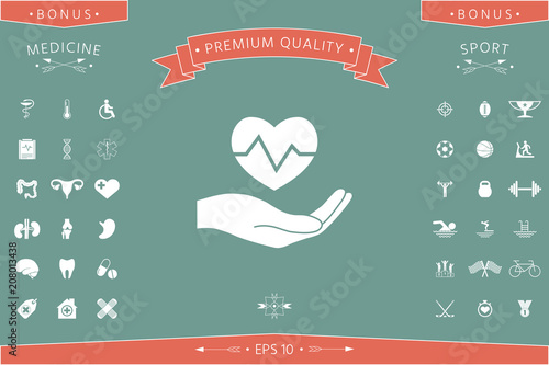 Hand holding heart. Medical icon