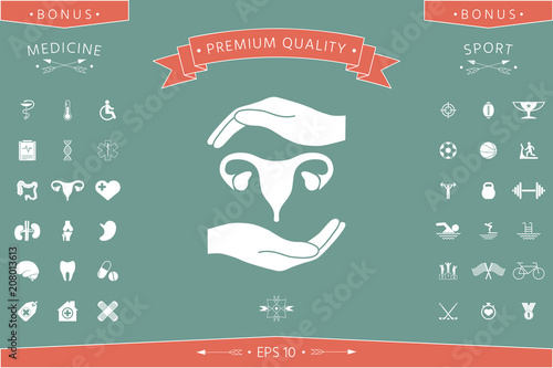 Hands holding Female uterus - protection symbol