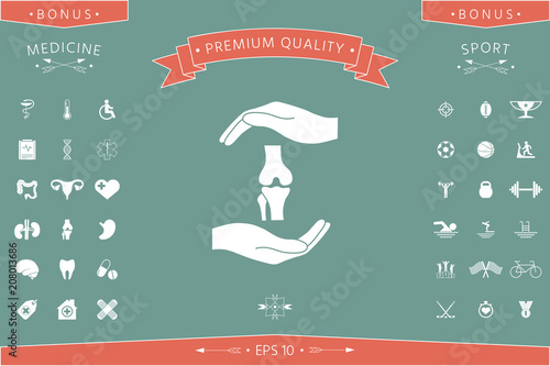 Hands holding knee-joint - protection symbol