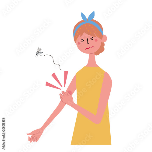 虫さされに悩む　女性　イラスト

