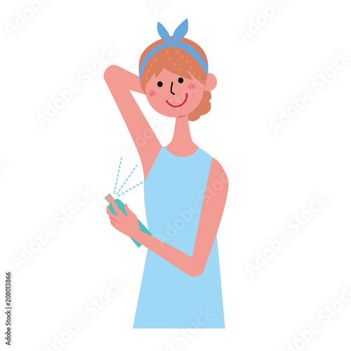 夏　制汗剤　女性　イラスト