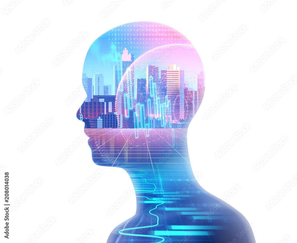 silhouette of virtual human on abstract technology 3d illustration silhouette of virtual human on abstract technology 3d illustration