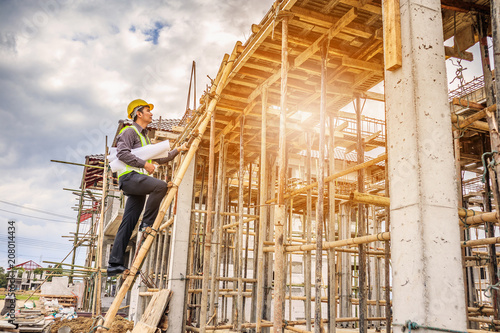 professional engineer worker at the house building construction site